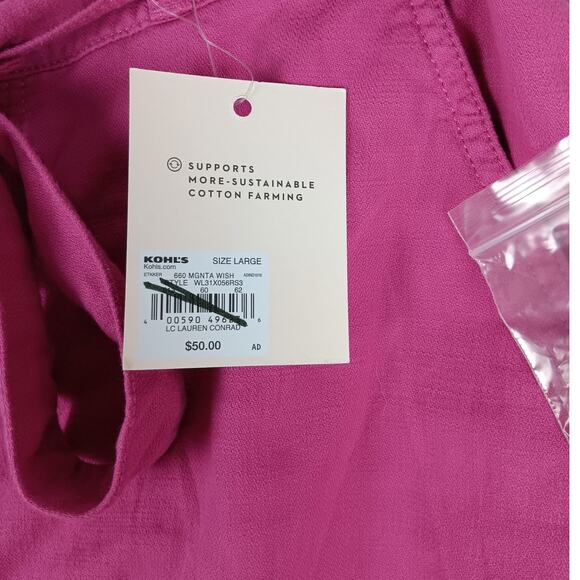 Lauren Conrad Paperbag Pants Womens Large Hot Pink Belted High Waist Lyocell - Picture 6 of 15